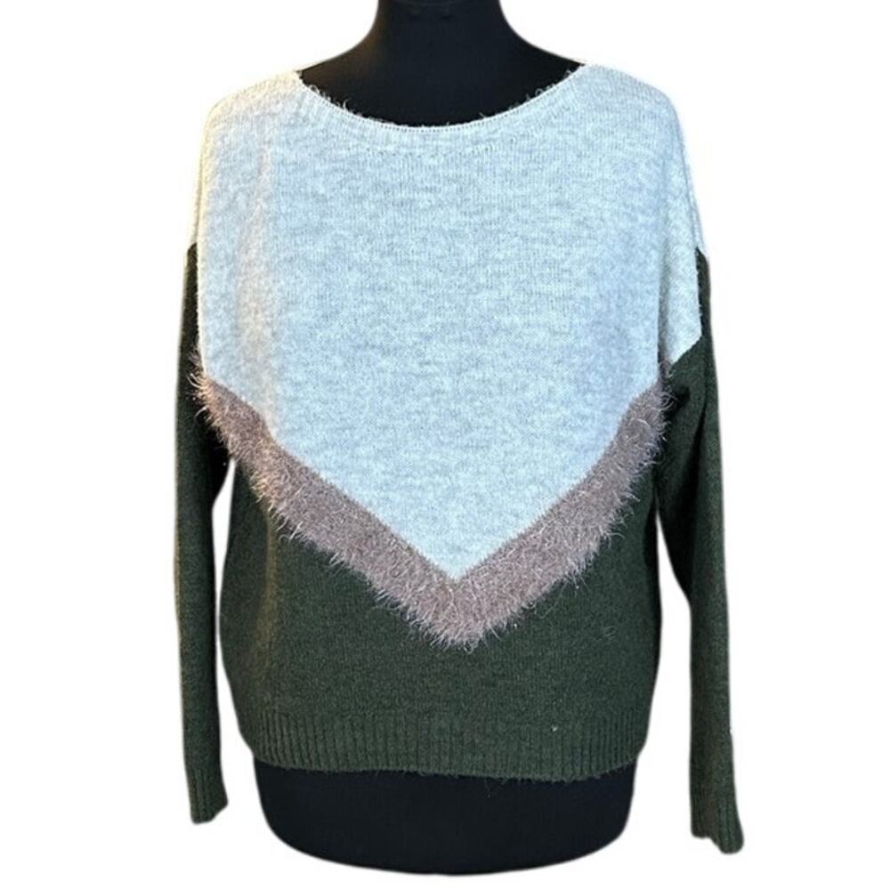 Paz Torras Gray, Pink and Green Geometric Print Crew Neck Sweater Size 44 (XL)
